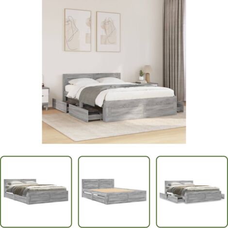 Madera de ingeniería -  Cama con cabecero madera de ingeniería gris Sonoma 140x200 cm