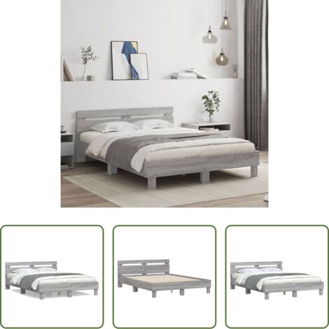 Madera de ingeniería -  Cama con cabecero madera de ingeniería gris Sonoma 150x200 cm
