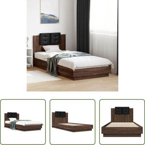 Madera de ingeniería -  Cama con cabecero madera de ingeniería marrón roble 100x200 cm
