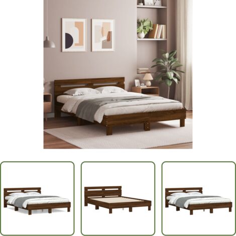 Madera de ingeniería -  Cama con cabecero madera de ingeniería marrón roble 140x200 cm