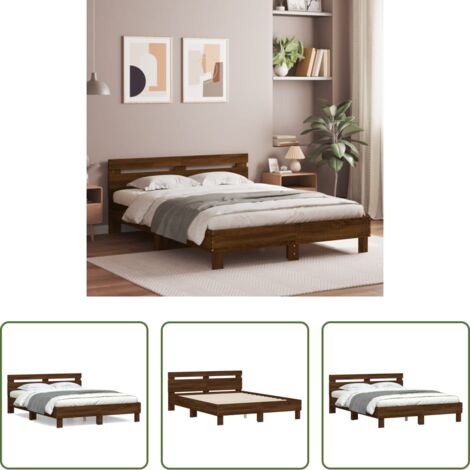 Madera de ingeniería -  Cama con cabecero madera de ingeniería marrón roble 150x200 cm