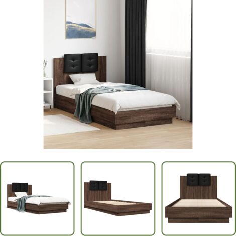 Madera de ingeniería -  Cama con cabecero madera de ingeniería marrón roble 90x190 cm