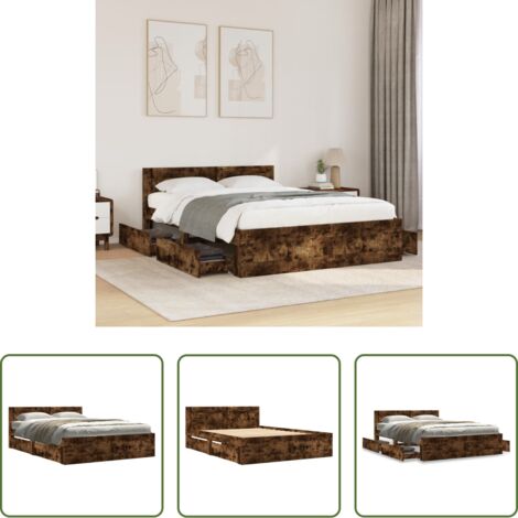 Madera de ingeniería -  Cama con cabecero madera de ingeniería roble ahumado 120x190 cm