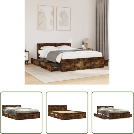 Madera de ingeniería -  Cama con cabecero madera de ingeniería roble ahumado 140x200 cm