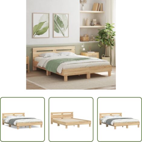 Madera de ingeniería -  Cama con cabecero madera de ingeniería roble Sonoma 140x200 cm