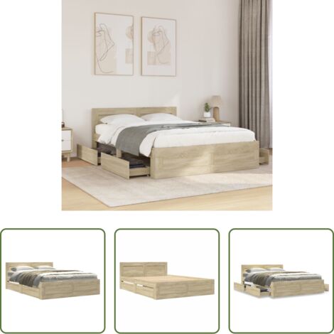 Madera de ingeniería -  Cama con cabecero madera de ingeniería roble Sonoma 140x200 cm