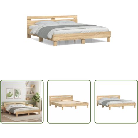 Madera de ingeniería -  Cama con cabecero madera de ingeniería roble Sonoma 160x200 cm