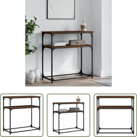 Madera de ingeniería -  Mesa consola madera de ingeniería marrón roble 75x35,5x75 cm