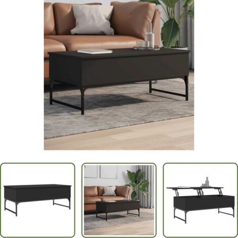 Madera de ingeniería -  Mesa de centro de madera ingeniería y metal negro 100x50x40 cm