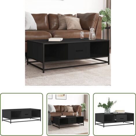 Madera de ingeniería -  Mesa de centro de madera ingeniería y metal negro 100x57x35 cm