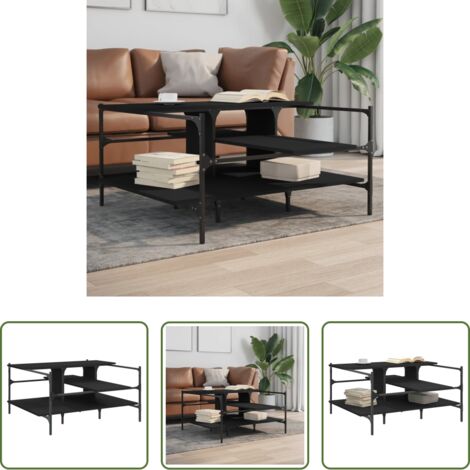 Madera de ingeniería -  Mesa de centro madera de ingeniería negro 100x100x48,5 cm