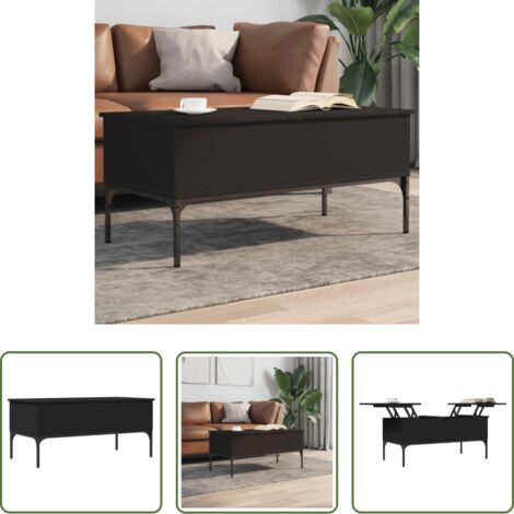 Madera de ingeniería -  Mesa de centro madera de ingeniería y metal negro 100x50x45 cm