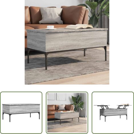 Madera de ingeniería -  Mesa de centro madera ingeniería metal gris Sonoma 100x50x45cm
