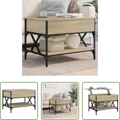 Madera de ingeniería -  Mesa de centro madera ingeniería metal roble Sonoma 70x50x50 cm