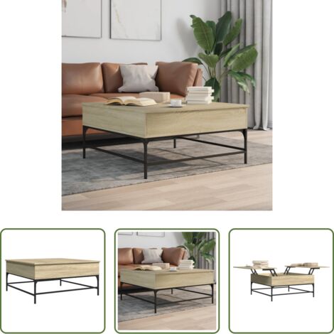 Madera de ingeniería -  Mesa de centro madera ingeniería metal roble Sonoma 95x95x45 cm