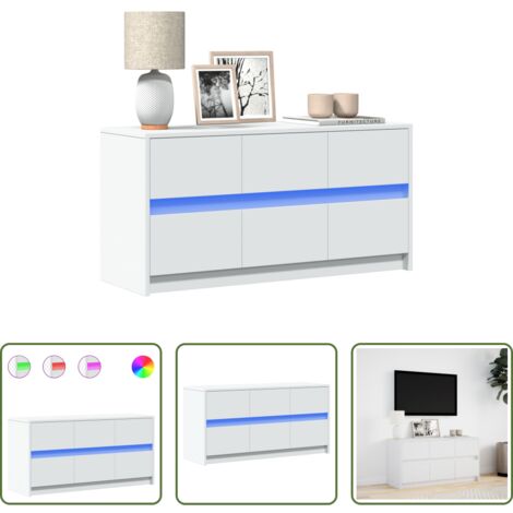 Madera de ingeniería -  Mueble de TV con LED madera de ingeniería blanco 100x34x50 cm