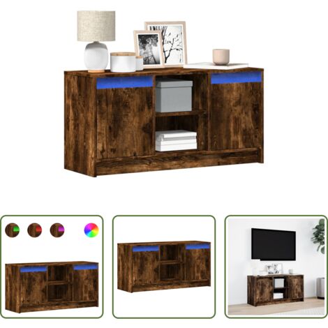 Madera de ingeniería -  Mueble de TV LED madera ingeniería roble ahumado 100x34x50 cm