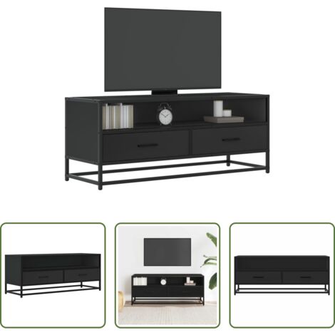 Madera de ingeniería -  Mueble de TV madera de ingeniería y metal negro 100x34,5x40 cm