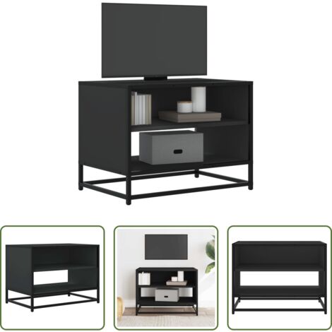Madera de ingeniería -  Mueble de TV madera de ingeniería y metal negro 61x40x46 cm