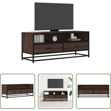 Madera de ingeniería -  Mueble TV metal y madera ingeniería marrón roble 100x34,5x40 cm