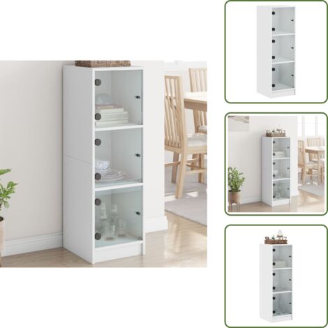 Madera de ingeniería - vidaXL Aparador con puertas de vidrio blanco 35x37x109 cm - Estantes