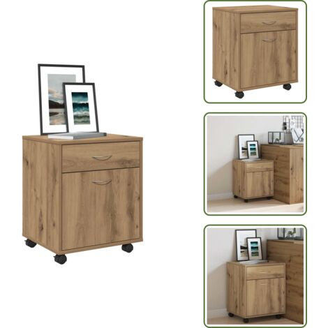 Madera de ingeniería - vidaXL Armario con ruedas madera ingeniería roble artisan 45x38x54 cm - Armario con estantes