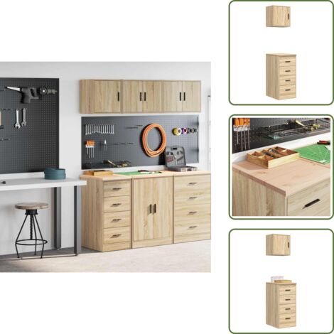 Madera de ingeniería - vidaXL Armarios 2 uds para garaje madera de ingeniería roble sonoma - Armario de pared