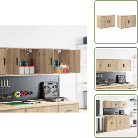 Madera de ingeniería - vidaXL Armarios de pared 2 uds para garaje madera de ingeniería - Armarios para garaje