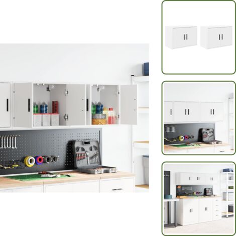 Madera de ingeniería - vidaXL Armarios de pared 2 uds para garaje madera de ingeniería blanco - Armarios para garaje