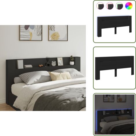 Madera de ingeniería - vidaXL Cabecero de cama con LED negro 220x16,5x103,5 cm - Soporte para la espalda