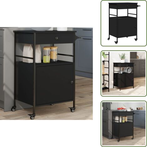 Madera de ingeniería - vidaXL Carrito de cocina de madera de ingeniería negro 56x43x89,5 cm - Carrito de almacenaje