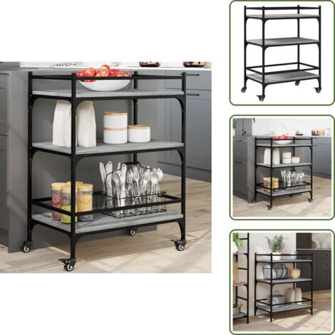 Madera de ingeniería - vidaXL Carrito de cocina madera ingeniería gris Sonoma 65x40x86,5 cm - Acero