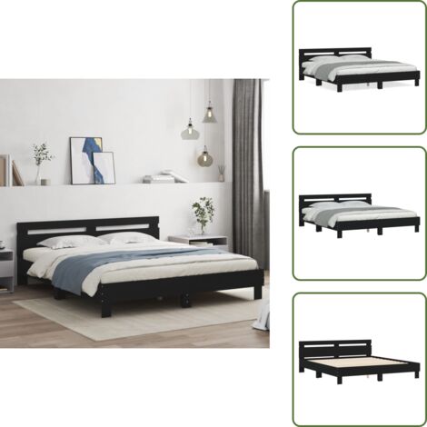 Madera de ingeniería - vidaXL Estructura cama con cabecero madera ingeniería negro 200x200 cm - Soporte para espalda