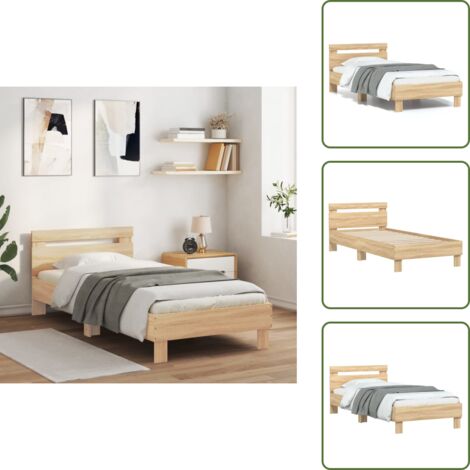 Madera de ingeniería - vidaXL Estructura cama con cabecero sin colchón roble Sonoma 90x190 cm - Cama con listones