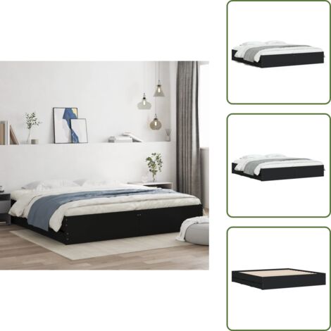Madera de ingeniería - vidaXL Estructura cama con cajones madera ingeniería negra 200x200 cm - Cama negra