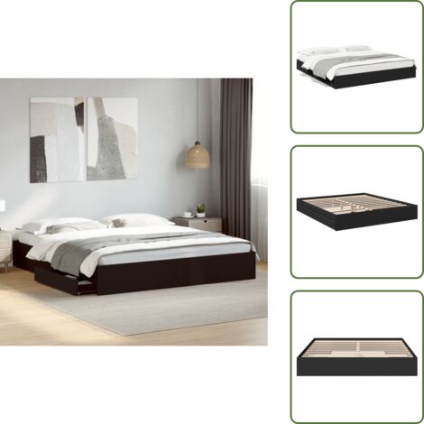 Madera de ingeniería - vidaXL Estructura cama con cajones madera ingeniería negra 200x200 cm - Cama negra
