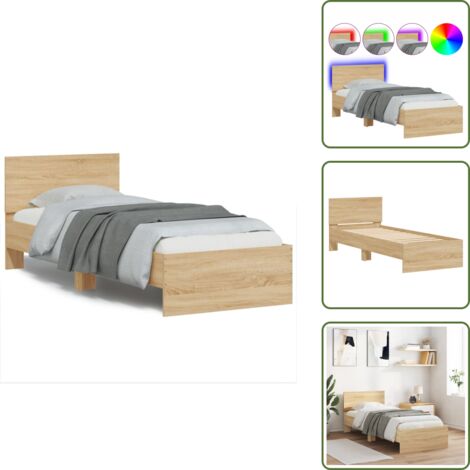 Madera de ingeniería - vidaXL Estructura de cama cabecero luces LED roble Sonoma 75x190 cm - Soporte para la espalda