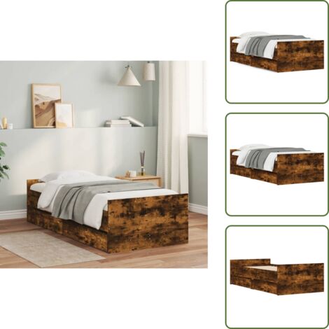 Madera de ingeniería - vidaXL Estructura de cama con cajones roble ahumado 100x200 cm - Cama con cajones roble ahumado