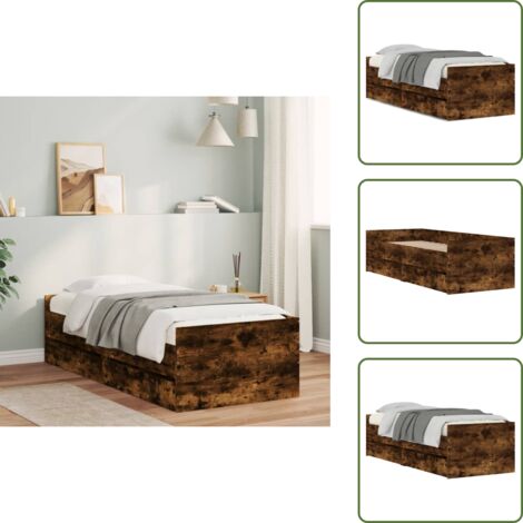 Madera de ingeniería - vidaXL Estructura de cama con cajones roble ahumado 75x190 cm - Cama con cajones roble ahumado