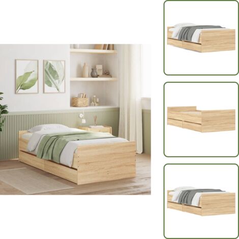 Madera de ingeniería - vidaXL Estructura de cama con cajones roble Sonoma 75x190 cm - Cama con cajones roble