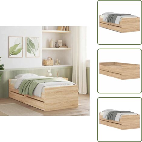 Madera de ingeniería - vidaXL Estructura de cama con cajones roble Sonoma 75x190 cm - Cama con cajones roble
