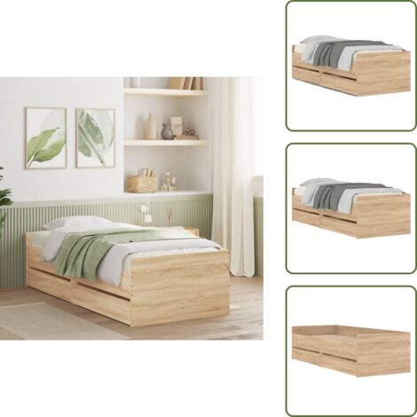 Madera de ingeniería - vidaXL Estructura de cama con cajones roble Sonoma 90x200 cm - Cama roble sonoma