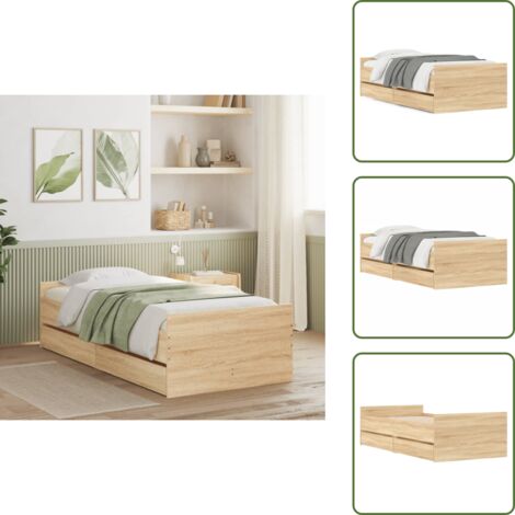 Madera de ingeniería - vidaXL Estructura de cama con cajones roble Sonoma 90x200 cm - Cama roble sonoma