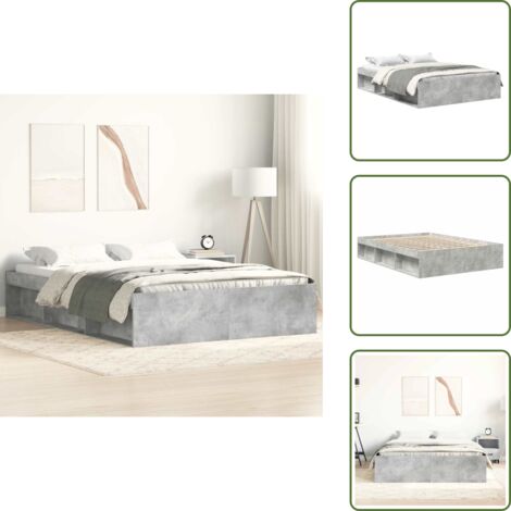 Madera de ingeniería - vidaXL Estructura de cama de matrimonio gris cemento 135x190 cm - Cama gris hormigón