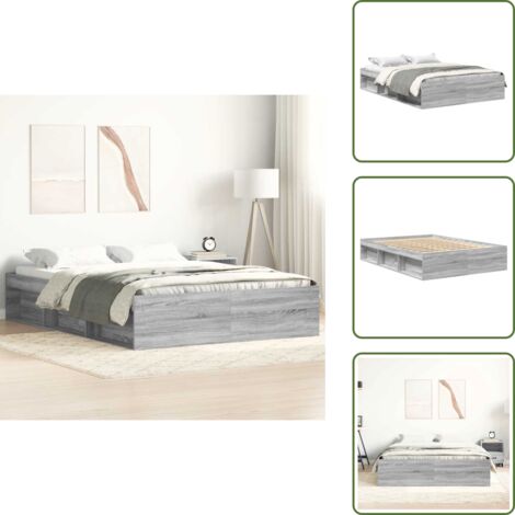 Madera de ingeniería - vidaXL Estructura de cama de matrimonio Sonoma gris 135x190 cm - Cama gris Sonoma