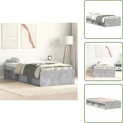 Madera de ingeniería - vidaXL Estructura de cama gris hormigón 100x200 cm - Listones de madera