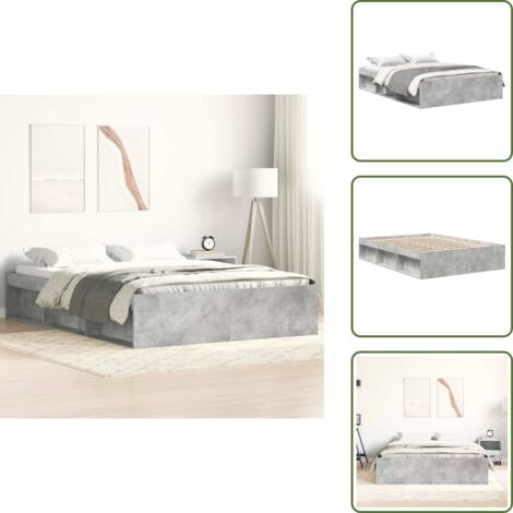 Madera de ingeniería - vidaXL Estructura de cama gris hormigón 150x200 cm - Cama con compartimentos