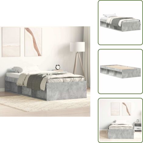 Madera de ingeniería - vidaXL Estructura de cama gris hormigón 75x190 cm - Cama con compartimentos