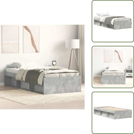 Madera de ingeniería - vidaXL Estructura de cama gris hormigón 90x200 cm - Cama con compartimentos