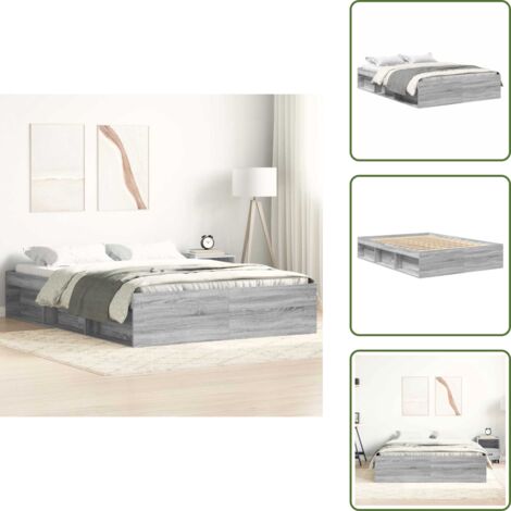 Madera de ingeniería - vidaXL Estructura de cama gris Sonoma 120x190 cm - Cama con compartimentos